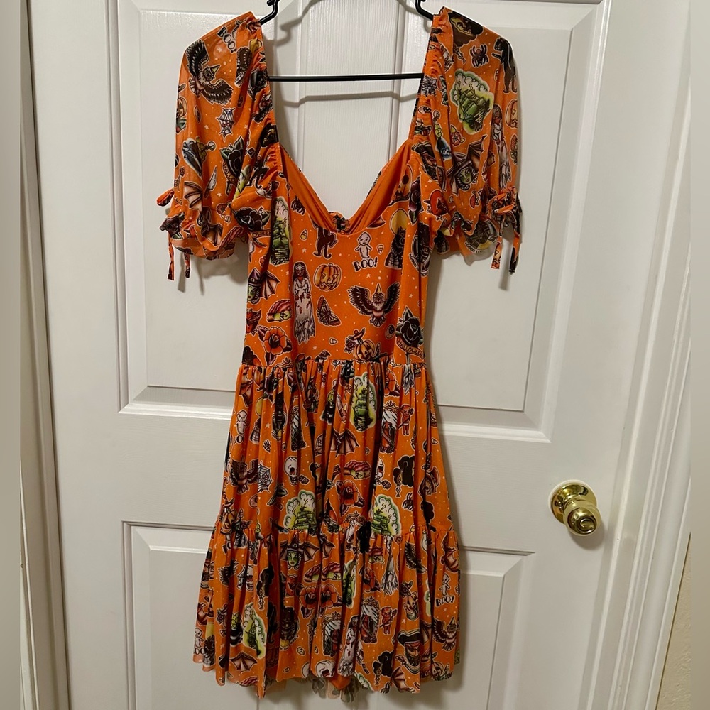 NEW✨ Blackmilk Halloween Tattoween Pumpkin Short Tea Party Dress Size L NWT - Picture 5 of 7